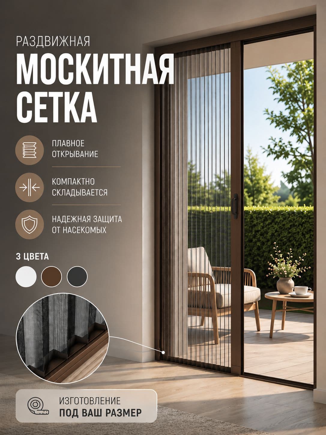 Москитная сетка плиссе 900×2000 мм